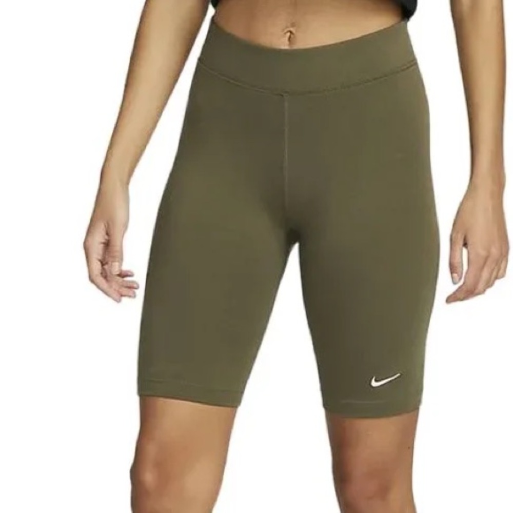 Nike Olive Green Women's Bike Shorts with White Swoosh